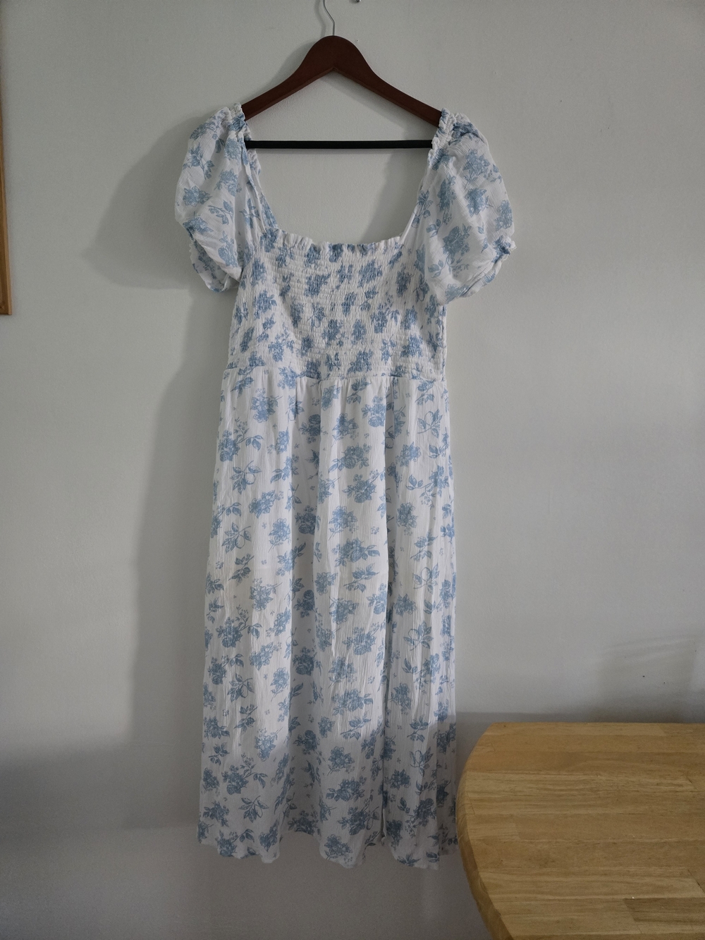 twik White Midi Dress with Light Blue Floral Print